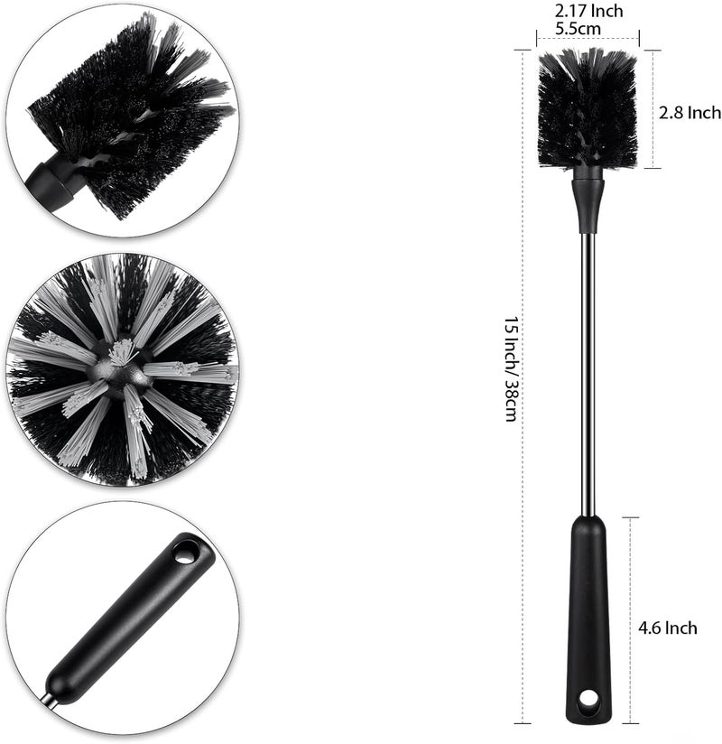 HUMUTA Water Bottle Brush, 15 Inches Long Stainless Steel Handle Bottle Brush Cleaner, Bottle Scrubber, Kitchen Scrub Cleaning Brushes for Cup, Wine Glasses, Coffee Mugs, Tumblers, Wine Decanters, Black - Image 4